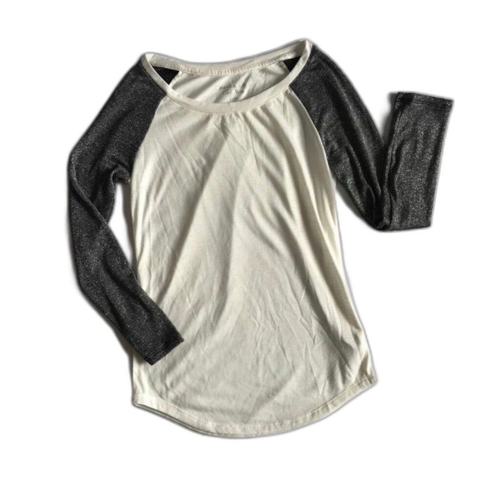 American Eagle Soft & Sexy Baseball Tee Shimmer Glitter Raglan Silver AEO Sz XS